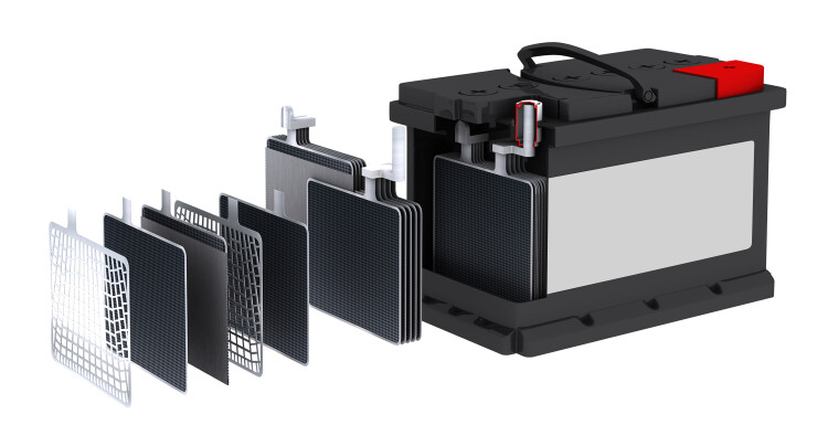 Graphical representation of the structure of a lead-acid battery.