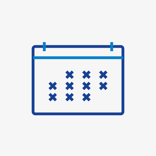 Icon of a calendar page in blue on white